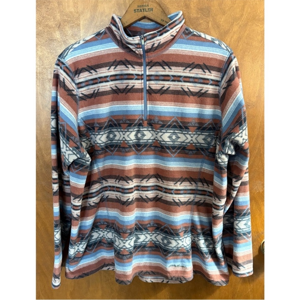 Eddie Bauer Women's Quest Quarter Zip Fleece Sweater Southwestern Country Rodeo